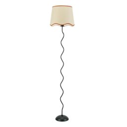 ValueLights Wiggle Black Metal Floor Lamp with Linen Scallop Trim Tapered Lamp Shade & Bulb in Burnt Orange - thumbnail 2