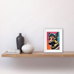 "Artery8 Wall Art Print German Shepherd Wearing Police Hat Modern Pop Artwork Framed 9X7 Inch in White - Size: W7"" x H9""" - thumbnail 2