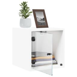 Berkfield Home Bedside Cabinet with Glass Door White 35x37x35 cm - Size: 35 x 37 x 35 cm - thumbnail 5