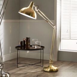 Ruma Adjustable Large Task Floor Lamp Tall Metal Grey Movable Floor Light in Gold - thumbnail 1