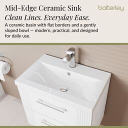 Balterley Wall Hung 2 Drawers Vanity Unit - Mid-Edge Basin 600mm, Satin White - thumbnail 4
