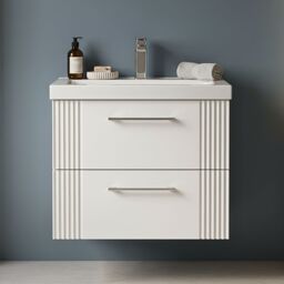Balterley Wall Hung 2 Drawers Vanity Unit - Mid-Edge Basin 600mm, Satin White - thumbnail 9