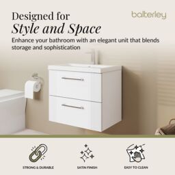 Balterley Wall Hung 2 Drawers Vanity Unit - Mid-Edge Basin 600mm, Satin White - thumbnail 2