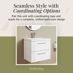 Balterley Wall Hung 2 Drawers Vanity Unit - Mid-Edge Basin 600mm, Satin White - thumbnail 7