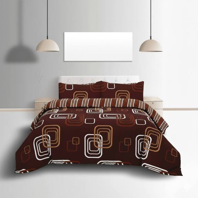 Snug City Duvet Cover & Pillowcase Set Geometric Square Design Bed Linen in Chocolate - Size: Single - image 1
