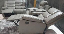 Furniture 786 Roma Leather Recliner 3 & 2 Seater Sofa Set in Grey - thumbnail 4