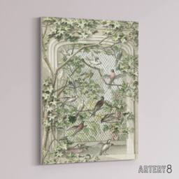 "Artery8 Aviary with Fourteen Birds Schouman Canvas Wall Art Print in Green - Size: W12"" x H16""" - thumbnail 2
