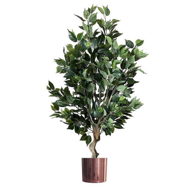Leaf 100cm Premium Artificial Ficus Twist Tree Copper Planter in Green - image 1