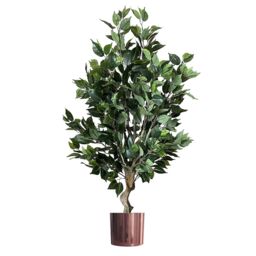 Leaf 100cm Premium Artificial Ficus Twist Tree Copper Planter in Green