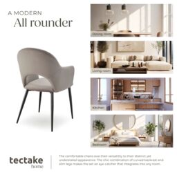 tectake Dining Chair Sasha Set Of 2 - Taupe - Size: 2 Pack - thumbnail 7