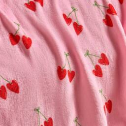 OHS Cherry Print Flannel Fleece Throw Blanket Soft Bedspread in Pink - Size: 125 cm x 150 cm - thumbnail 2