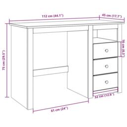 Berkfield Home Desk Panama 112x45x75 cm Solid Wood Pine in Brown - Size: 112 x 45 x 75 cm - thumbnail 9