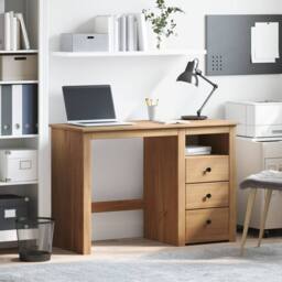 Berkfield Home Desk Panama 112x45x75 cm Solid Wood Pine in Brown - Size: 112 x 45 x 75 cm - thumbnail 3