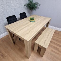 KOSY KOALA Oak Effect Dining Table Set With 2 Black Velvet Chairs & Bench Dining Room Furniture in Brown - thumbnail 1