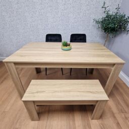 KOSY KOALA Oak Effect Dining Table Set With 2 Black Velvet Chairs & Bench Dining Room Furniture in Brown - thumbnail 3