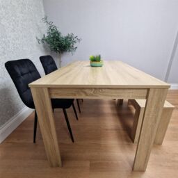 KOSY KOALA Oak Effect Dining Table Set With 2 Black Velvet Chairs & Bench Dining Room Furniture in Brown - thumbnail 2