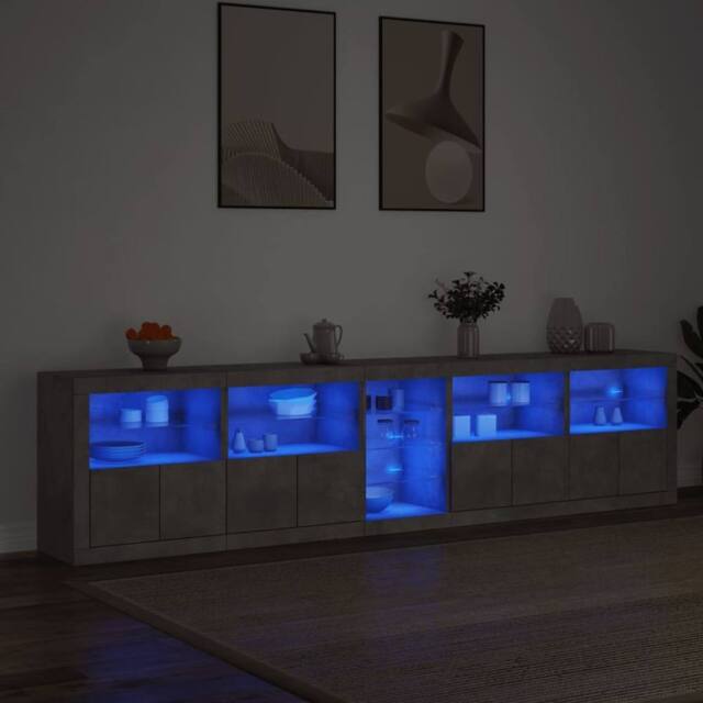 Berkfield Home Sideboard with LED Lights Concrete Grey 283x37x67 cm - Size: 283 x 37 x 67 cm - image 1