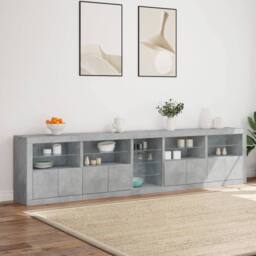 Berkfield Home Sideboard with LED Lights Concrete Grey 283x37x67 cm - Size: 283 x 37 x 67 cm - thumbnail 4
