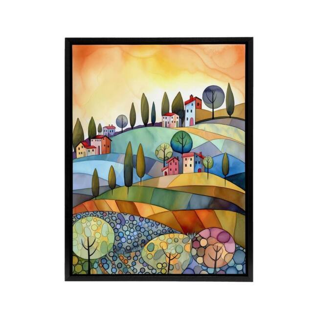 "Artery8 Italian Countryside Landscape Framed Canvas Wall Art Print - Size: W12"" x H16""" - image 1