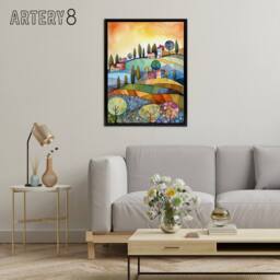 "Artery8 Italian Countryside Landscape Framed Canvas Wall Art Print - Size: W12"" x H16""" - thumbnail 3