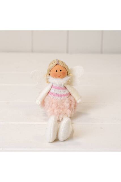 KDMD Pink & White Sitting Fairy with Boucle Skirt & Wings - image 1