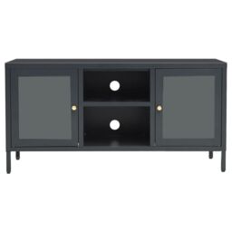 Berkfield Home TV Cabinet Anthracite 105x35x52 cm Steel & Glass in Black - Size: 105 x 35 x 52 cm - thumbnail 3