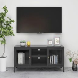 Berkfield Home TV Cabinet Anthracite 105x35x52 cm Steel & Glass in Black - Size: 105 x 35 x 52 cm