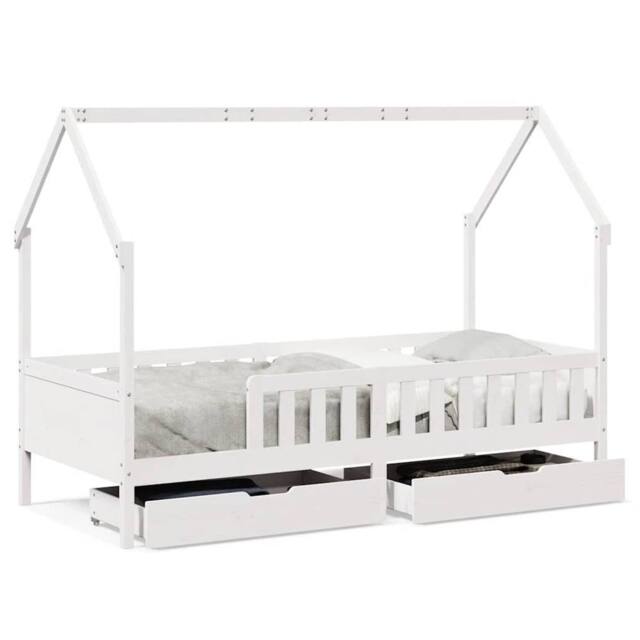 Berkfield Home Kids Bed Frame with Drawers without Mattress 80x200 cm Solid Wood in White - image 1