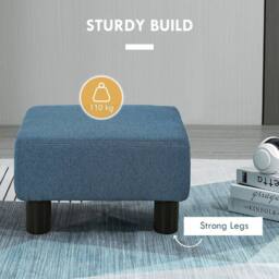 Wyld Haus Fatopa Blue Linen Footstool Compact Rectangular Stool 4 Plastic Feet - thumbnail 6