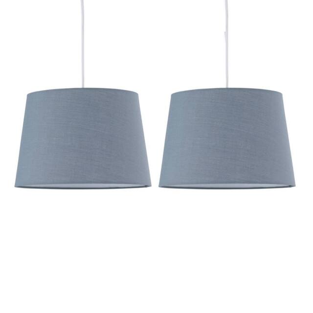 First Choice Lighting Set of 2 Grey Cotton 28cm Tapered Cylinder Pendant or Lamp Shades - image 1