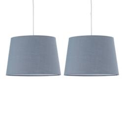 First Choice Lighting Set of 2 Grey Cotton 28cm Tapered Cylinder Pendant or Lamp Shades