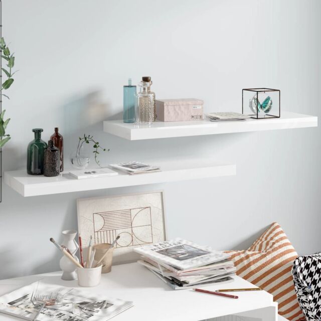 Berkfield Home Floating Wall Shelves 2 pcs High Gloss White 80x23.5x3.8 cm MDF - image 1