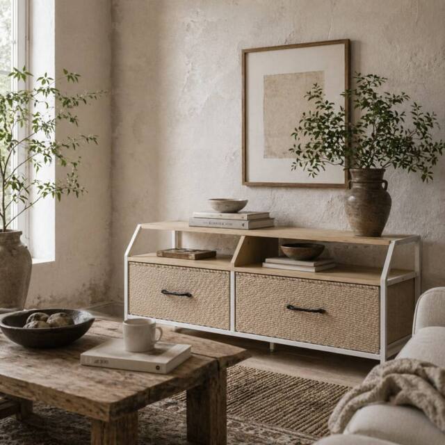 Wyld Haus Avamira 98cm Natural Wood Effect TV Stand Foldable Drawers - image 1