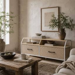 Wyld Haus Avamira 98cm Natural Wood Effect TV Stand Foldable Drawers - thumbnail 1