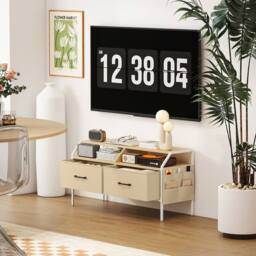 Wyld Haus Avamira 98cm Natural Wood Effect TV Stand Foldable Drawers - thumbnail 9