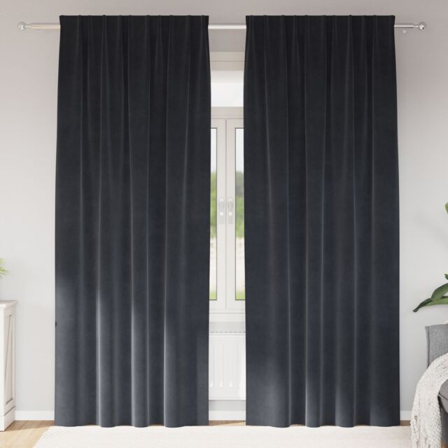 Berkfield Home Blackout Curtains with Top Tape 2 pcs Dark Grey Velvet - image 1