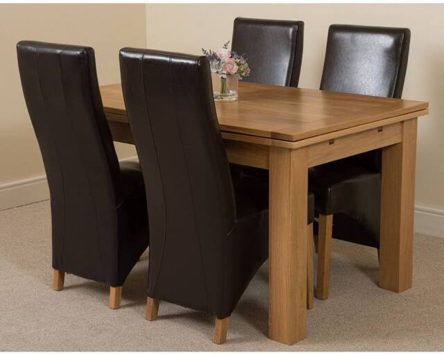Thats Furniture Richmond 140-220cm Oak Extending Dining Table & 4 Lola Leather Chairs in Brown - image 1