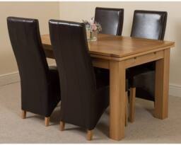 Thats Furniture Richmond 140-220cm Oak Extending Dining Table & 4 Lola Leather Chairs in Brown