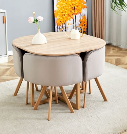 KOSY KOALA Space Saving Dining Table with 4 Velvet Chairs Set, Dining Room Furniture in Brown - image 1
