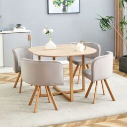 KOSY KOALA Space Saving Dining Table with 4 Velvet Chairs Set, Dining Room Furniture in Brown - thumbnail 2