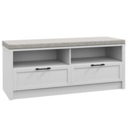 HOMCOM Shoe Storage Bench with Removable Cushion Open Compartment & Drawer in White - thumbnail 2