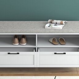 HOMCOM Shoe Storage Bench with Removable Cushion Open Compartment & Drawer in White - thumbnail 6