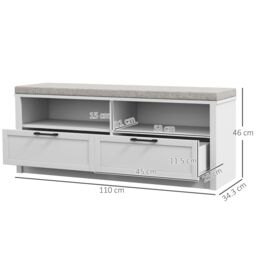 HOMCOM Shoe Storage Bench with Removable Cushion Open Compartment & Drawer in White - thumbnail 3