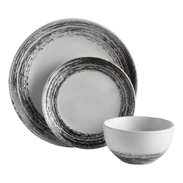 Orsina Black & White Dinner Set, 12 Piece Stoneware Dishware With Lipped Dinner Plates, Nordic Dining Ware Set - image 1