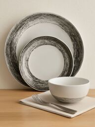Orsina Black & White Dinner Set, 12 Piece Stoneware Dishware With Lipped Dinner Plates, Nordic Dining Ware Set - thumbnail 6
