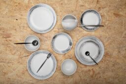 Orsina Black & White Dinner Set, 12 Piece Stoneware Dishware With Lipped Dinner Plates, Nordic Dining Ware Set - thumbnail 5