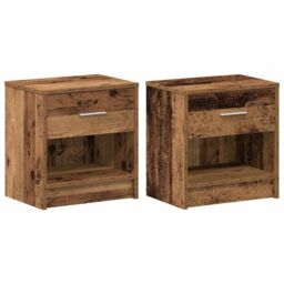 Berkfield Home Bedside Cabinets 2 pcs with Drawer Old Wood 39x28x41 cm in Brown - Size: 39 x 28 x 41 cm - thumbnail 2