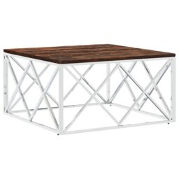 Berkfield Home Coffee Table Stainless Steel & Solid Wood Reclaimed in Silver - thumbnail 2