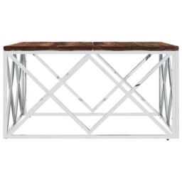 Berkfield Home Coffee Table Stainless Steel & Solid Wood Reclaimed in Silver - thumbnail 3