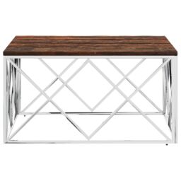 Berkfield Home Coffee Table Stainless Steel & Solid Wood Reclaimed in Silver - thumbnail 4